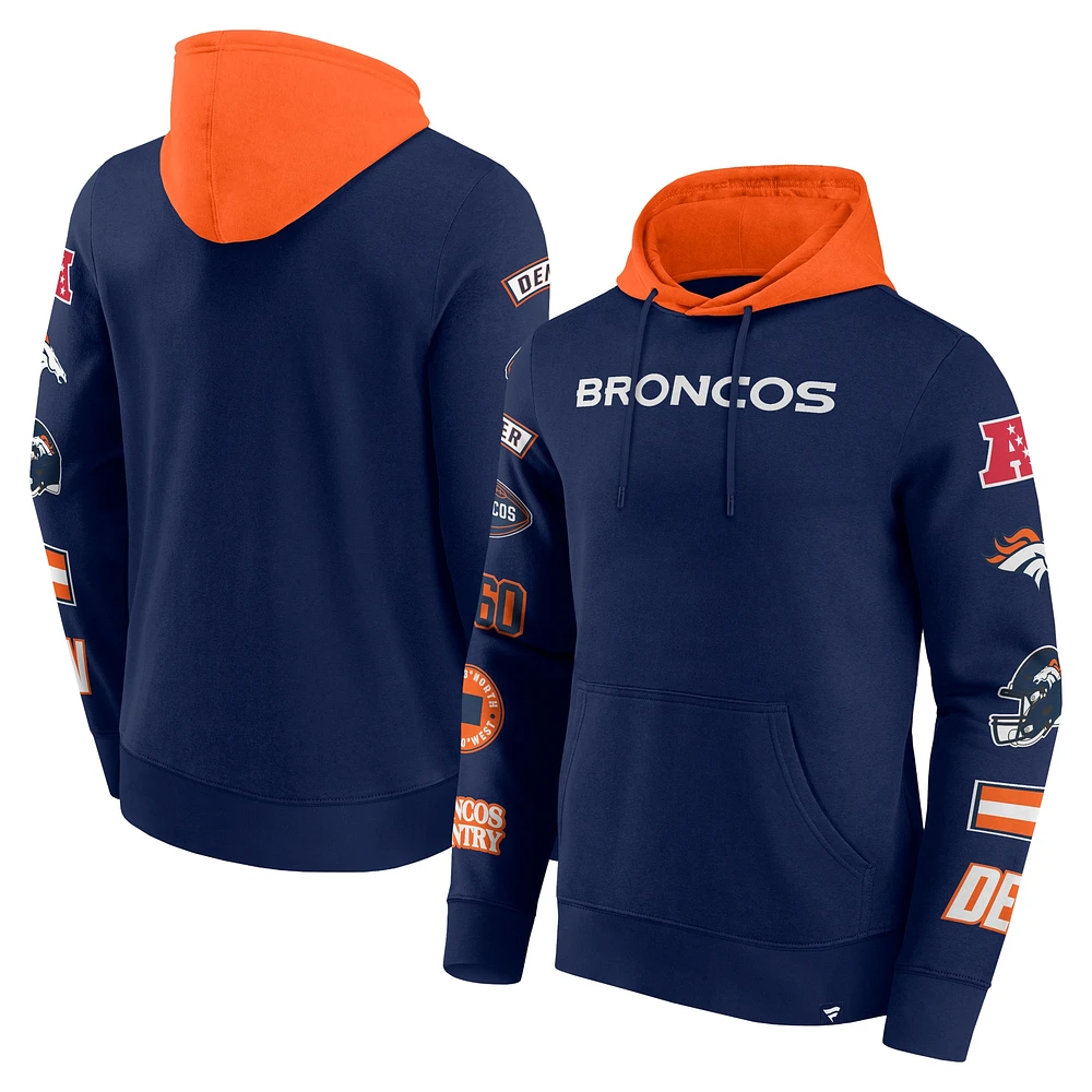 Men's Fanatics  Navy/Orange Denver Broncos Patched Out Pullover Hoodie