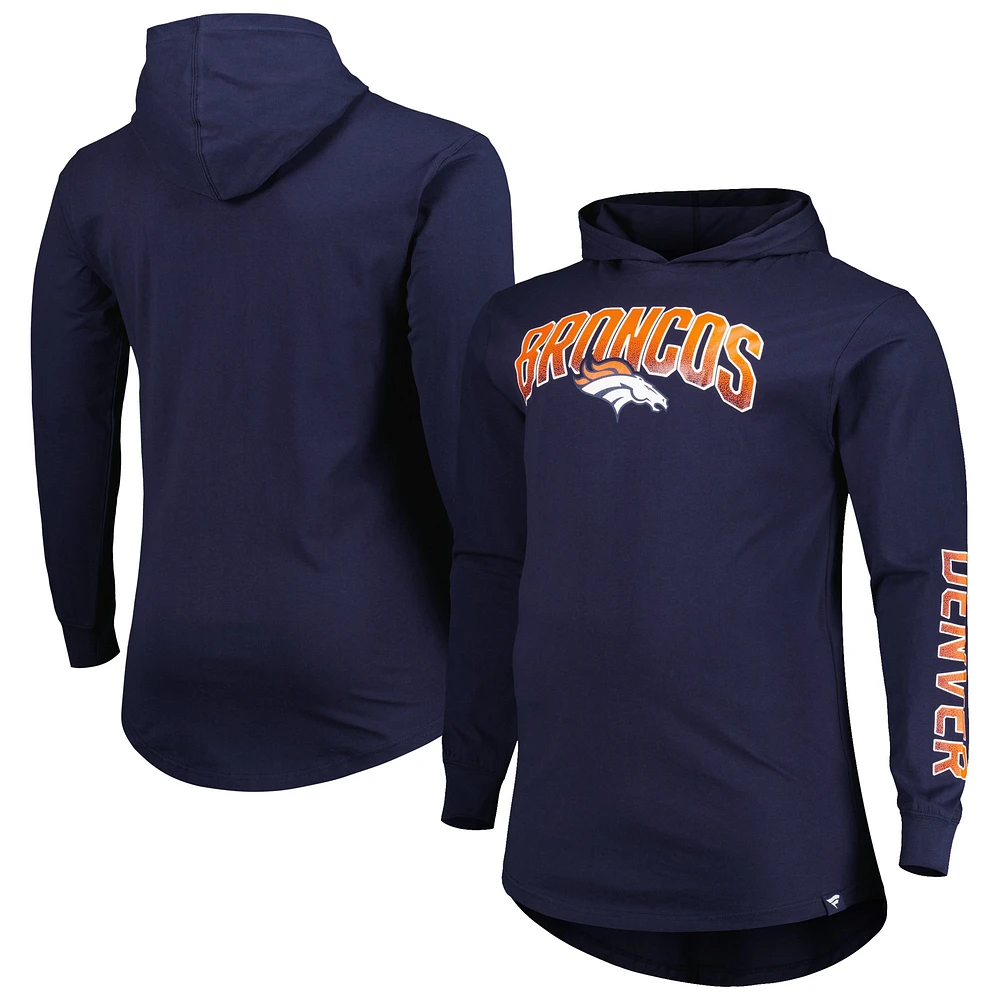 Sweat à capuche Fanatics pour hommes bleu marine Denver Broncos Big & Tall Front Runner