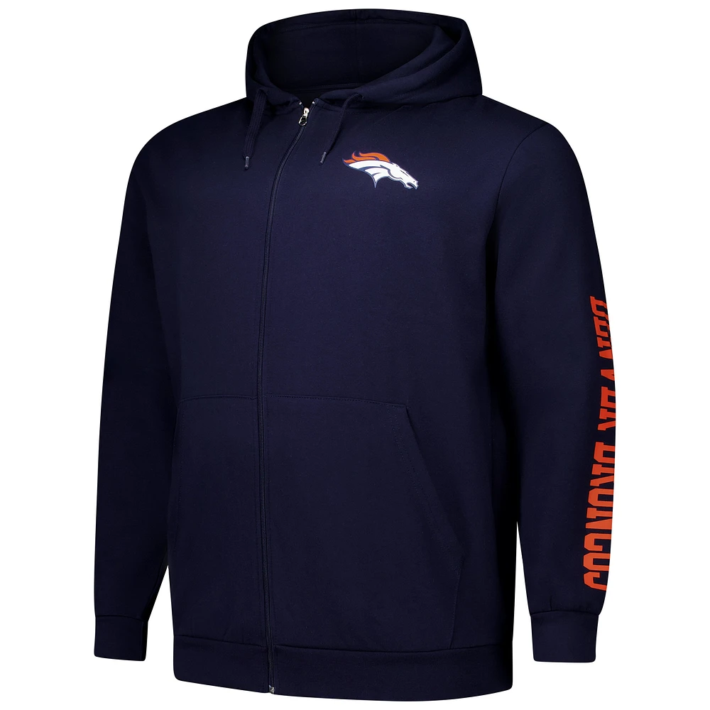 Men's Fanatics  Navy Denver Broncos Big & Tall Sleeve Hit Full-Zip Hoodie