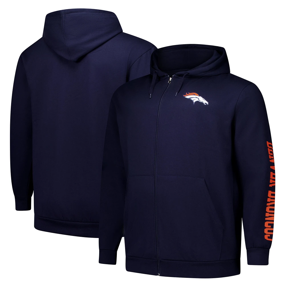 Sweat à capuche zippé manches longues et col rond Fanatics Navy Denver Broncos pour homme