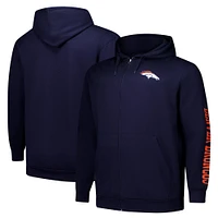 Sweat à capuche zippé manches longues et col rond Fanatics Navy Denver Broncos pour homme