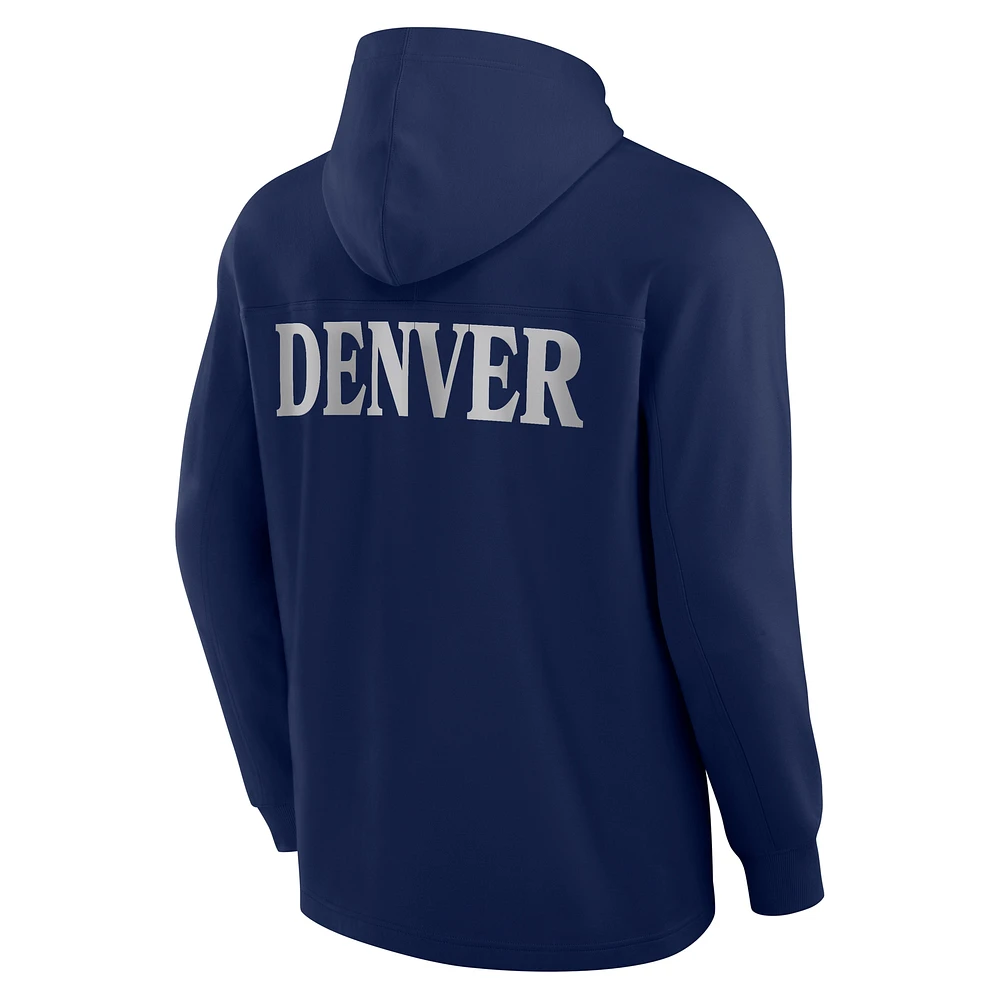 Men's Fanatics Navy Denver Broncos Elements Blaze Tri-Blend Long Sleeve Hoodie T-Shirt