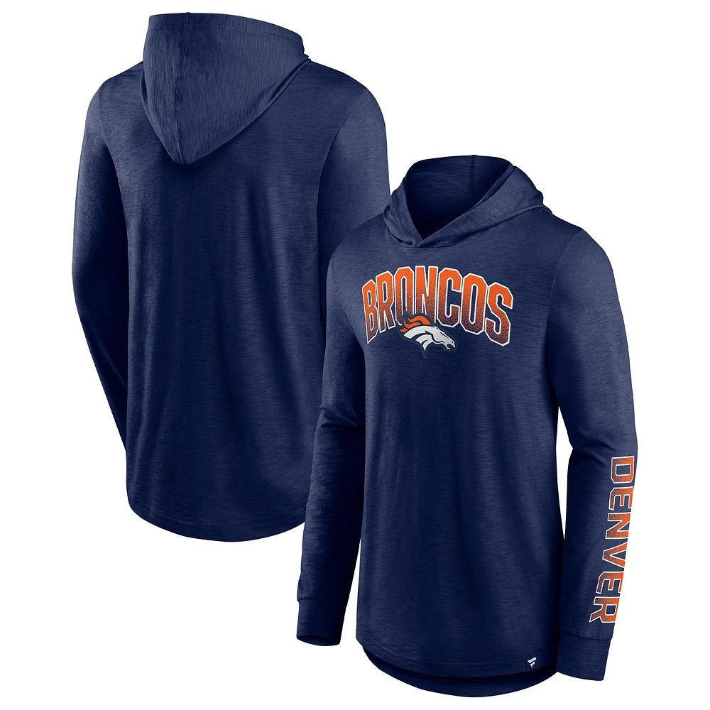 Men's Fanatics Navy Denver Broncos Front Runner Long Sleeve Hooded T-Shirt