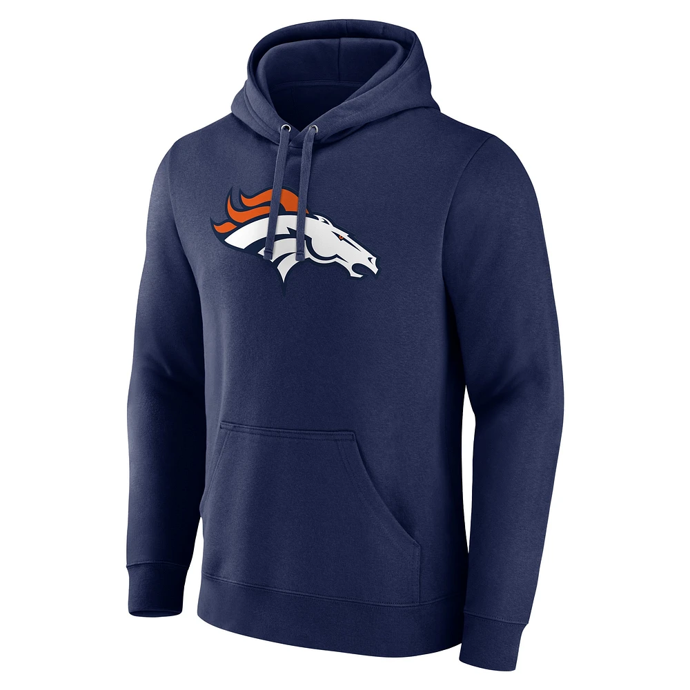 Men's Fanatics Navy Denver Broncos Primary Logo Fleece Pullover Hoodie