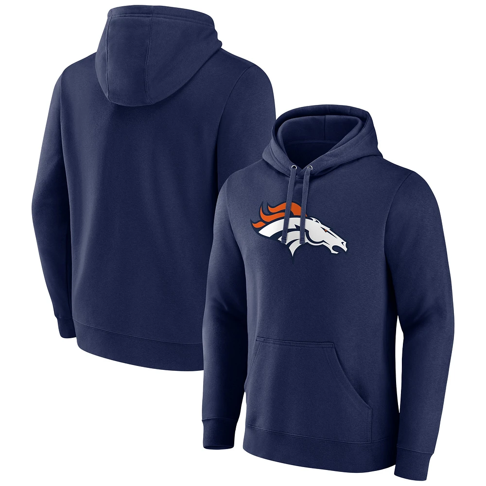 Sweat à capuche en polaire avec logo principal des Denver Broncos Fanatics pour hommes, bleu marine