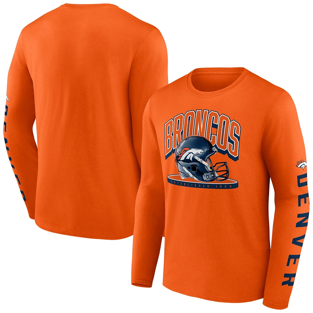 Men's Fanatics  Orange Denver Broncos Helmet Platform Long Sleeve T-Shirt