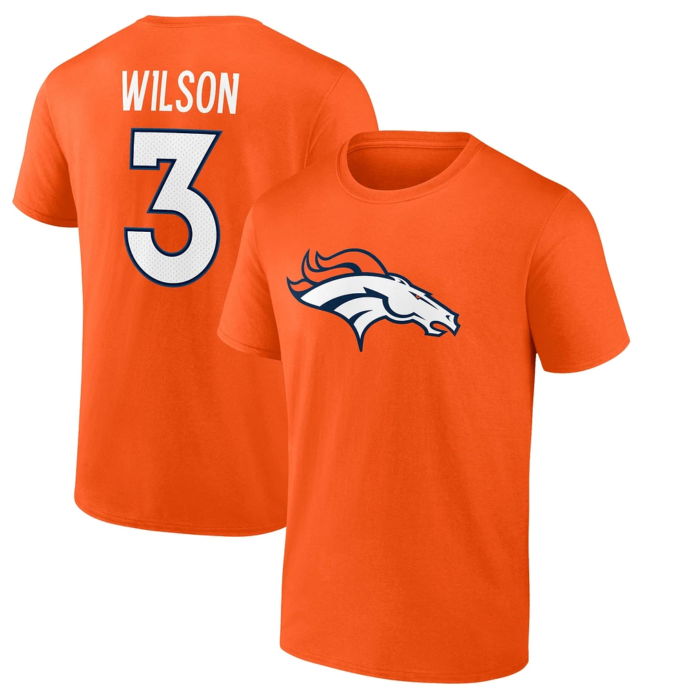 Fanatics pour hommes Russell Wilson Orange Denver Broncos Player Icon Nom et numéro T-shirt