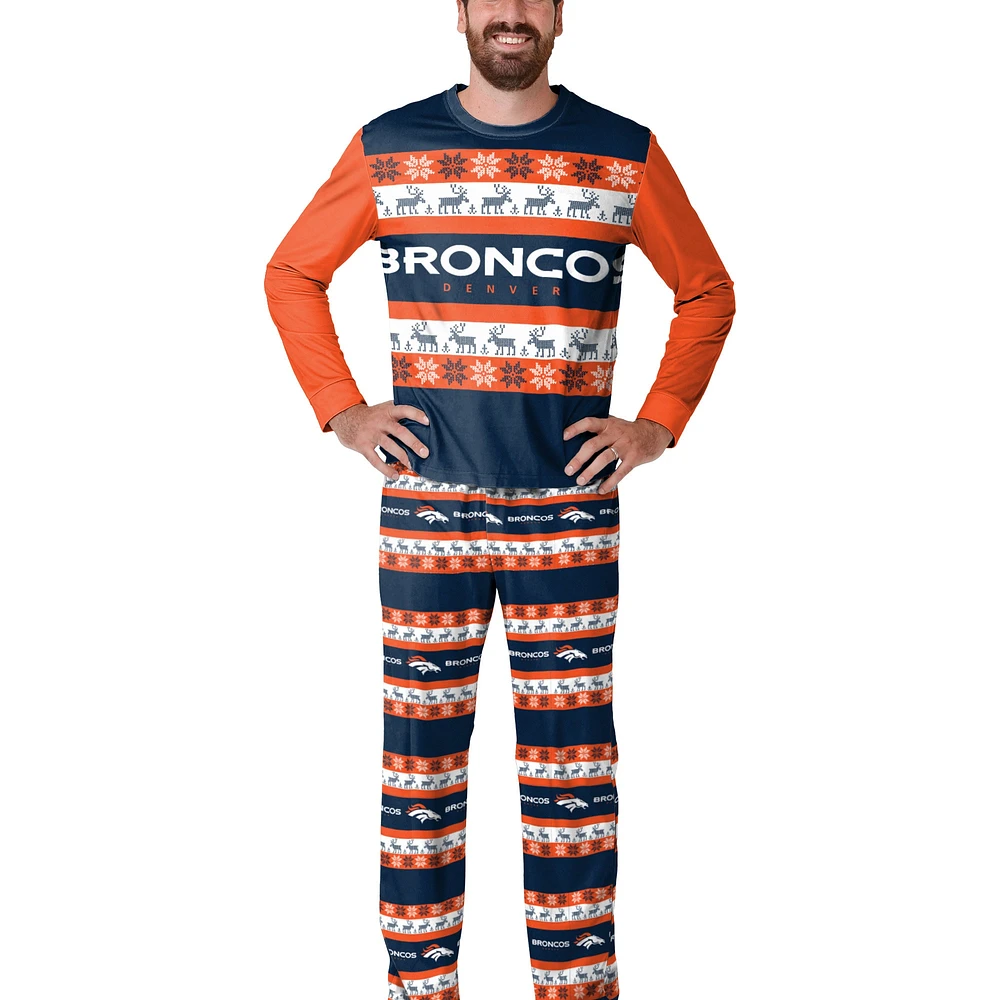 Men's  FOCO Navy Denver Broncos Wordmark Ugly Pajama Set