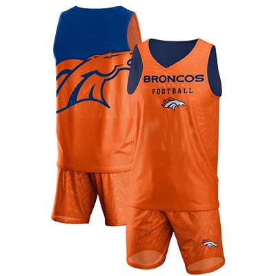 Men's FOCO Orange Denver Broncos Colorblock Mesh V-Neck & Shorts Set