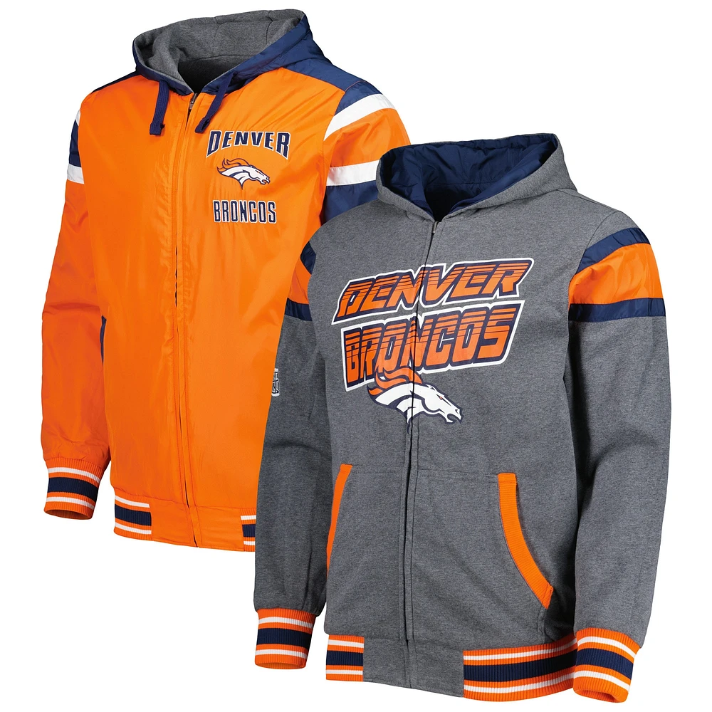 Veste à capuche réversible avec fermeture éclair intégrale Denver Broncos G-III Sports by Carl Banks pour homme orange/gris