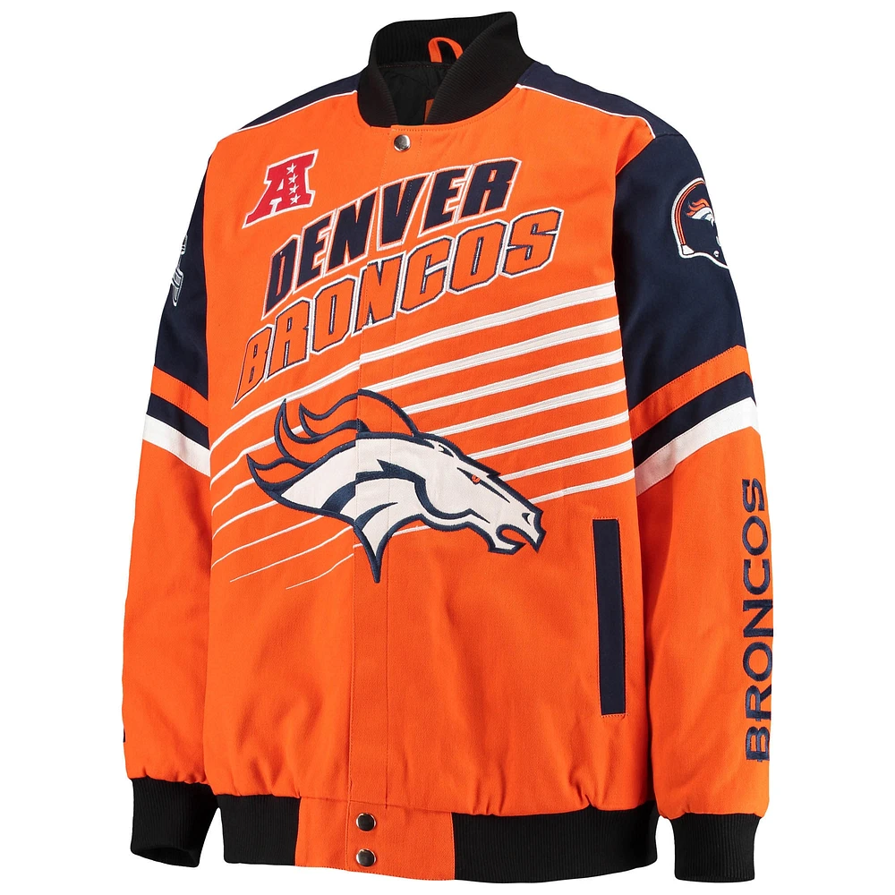 Men's G-III Sports by Carl Banks Orange/Navy Denver Broncos Extreme Strike Cotton Twill Full-Snap Jacket