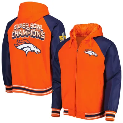 Denver Broncos G-III Sports by Carl Banks 3x Champions Defender Raglan Full-Zip Hoodie Varsity Jacket - Orange