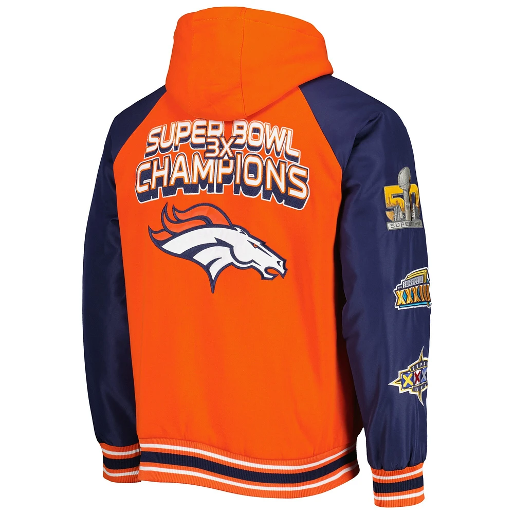 Veste à capuche raglan entièrement zippée G-III Sports by Carl Banks pour homme Denver Broncos 3x Champions Defender orange