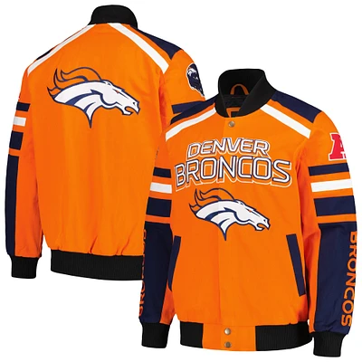 Veste boutonnée orange G-III Sports by Carl Banks pour hommes des Denver Broncos Power Forward Racing