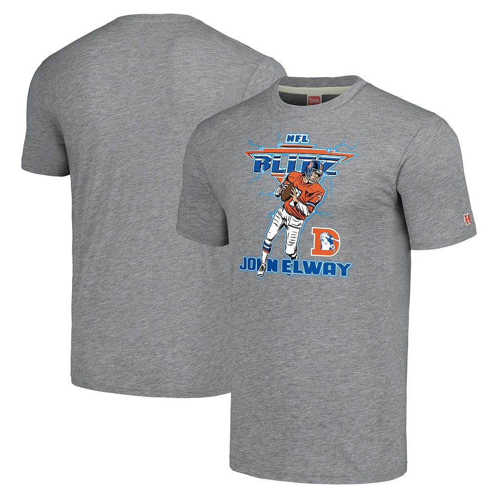 T-shirt à trois mélanges pour hommes, hommage John Elway, gris, Denver Broncos, NFL Blitz, joueur retraité