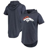 Men's Majestic Threads Navy Denver Broncos Primary Logo Tri-Blend Hoodie T-Shirt