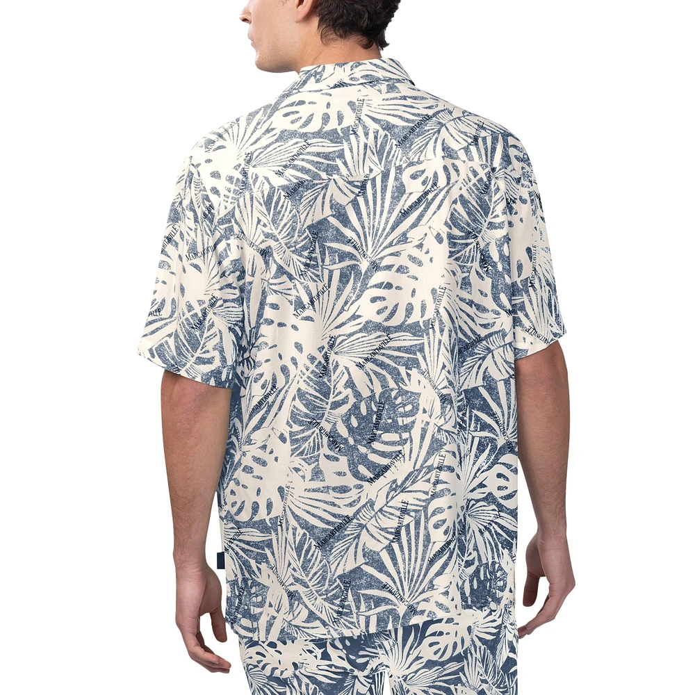 Men's Margaritaville Navy Denver Broncos Sandwashed Monstera Print Party Button-Up Shirt