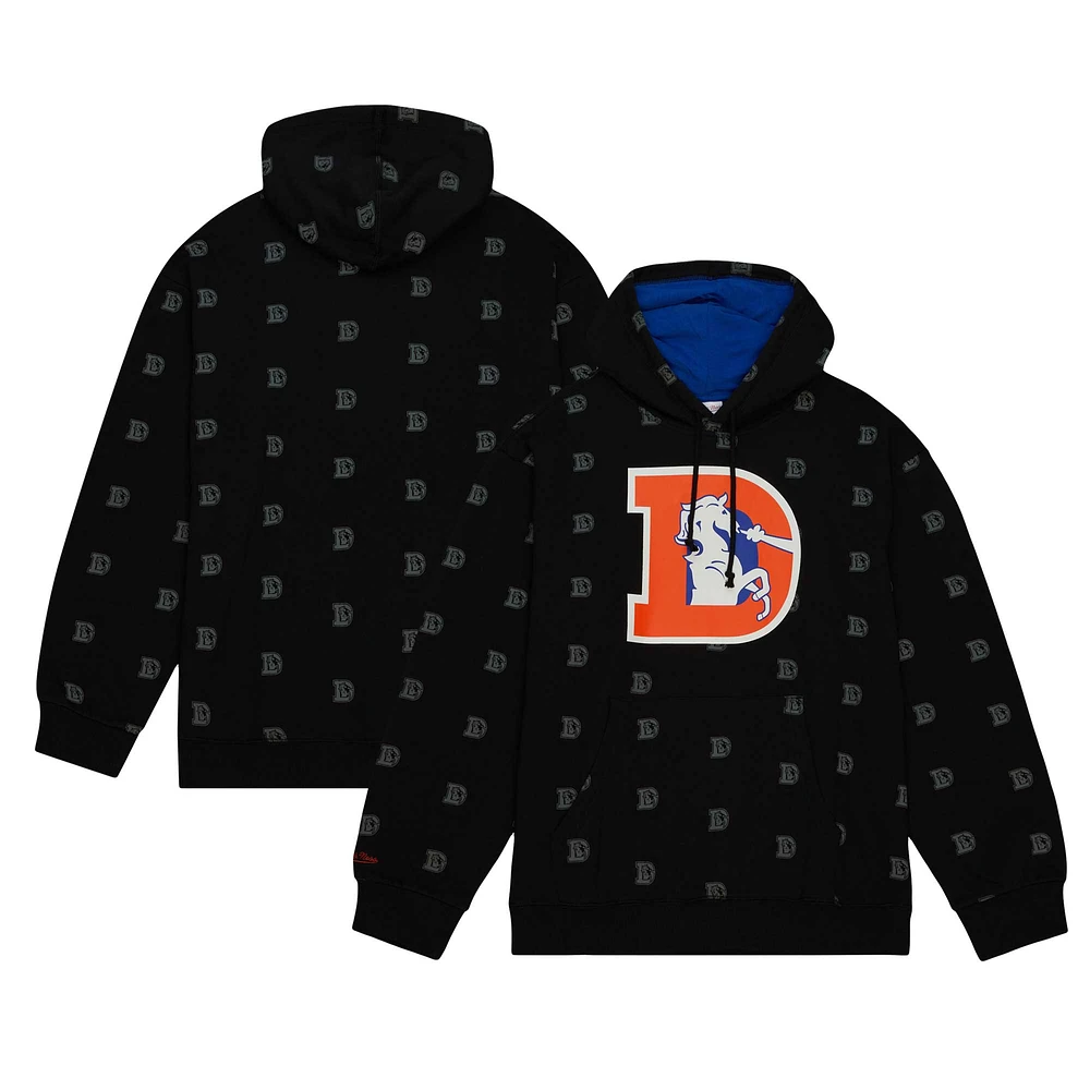 Sweat à capuche en polaire imprimé intégral Mitchell & Ness pour hommes, Denver Broncos, noir