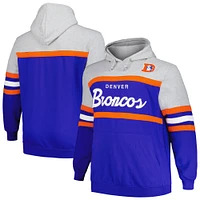 Men's Mitchell & Ness  Heather Gray/Royal Denver Broncos Big Tall Head Coach Pullover Hoodie