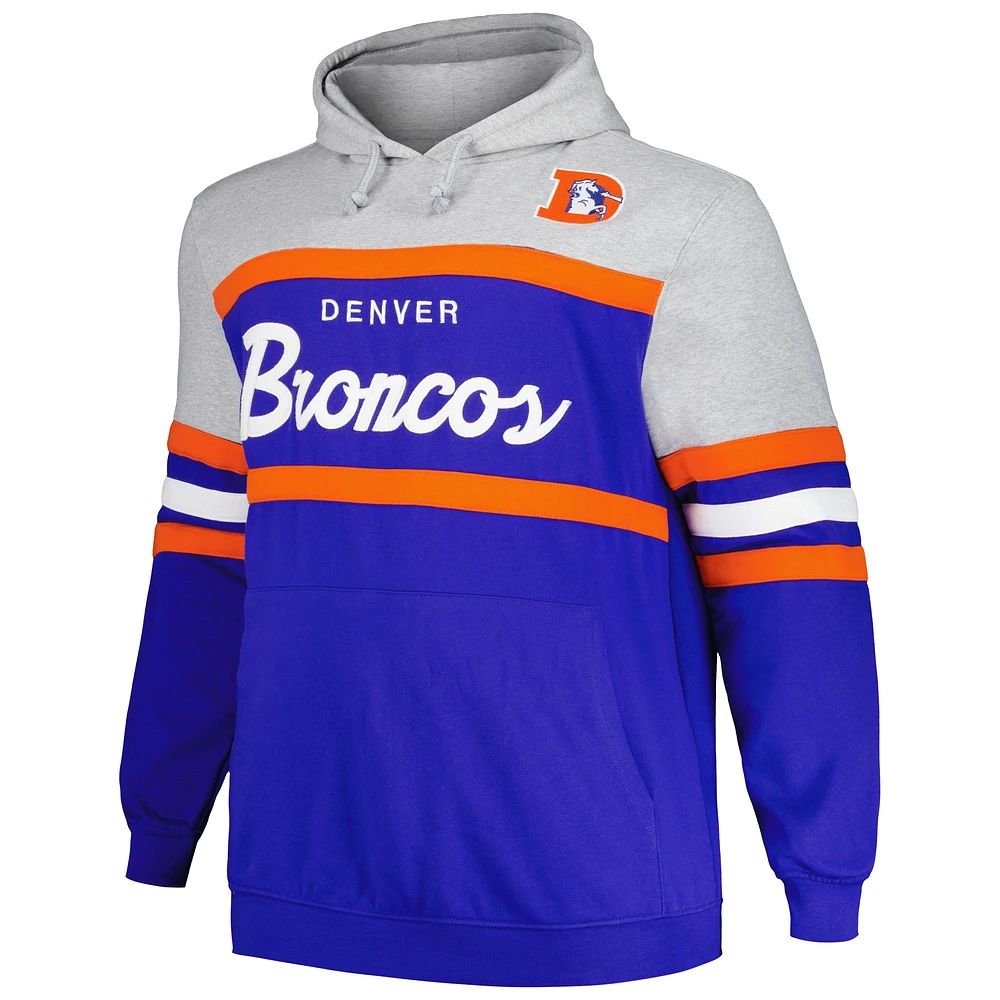 Men's Mitchell & Ness  Heather Gray/Royal Denver Broncos Big Tall Head Coach Pullover Hoodie