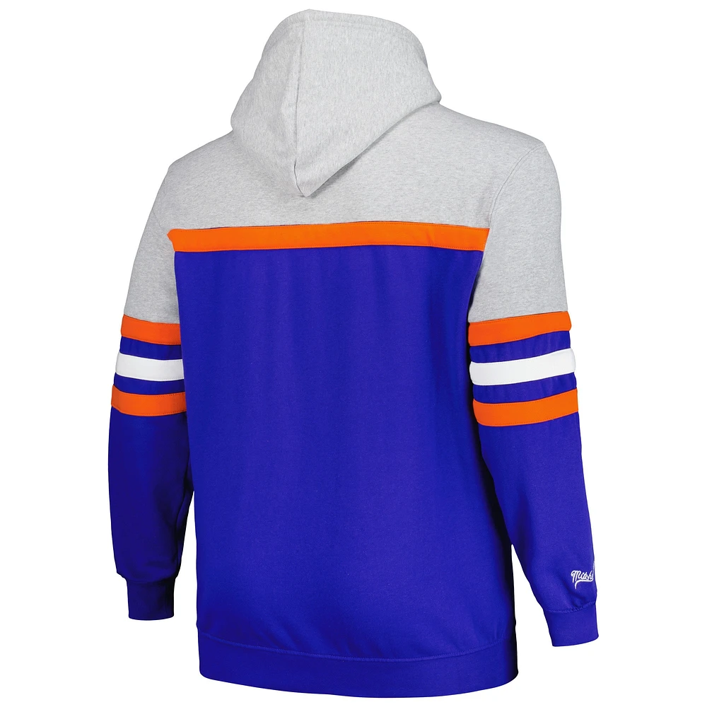 Men's Mitchell & Ness  Heather Gray/Royal Denver Broncos Big Tall Head Coach Pullover Hoodie