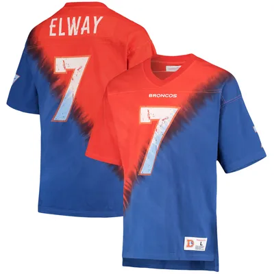 John Elway Denver Broncos Mitchell & Ness Retired Player Name Number Diagonal Tie-Dye V-Neck T-Shirt - Orange/Royal