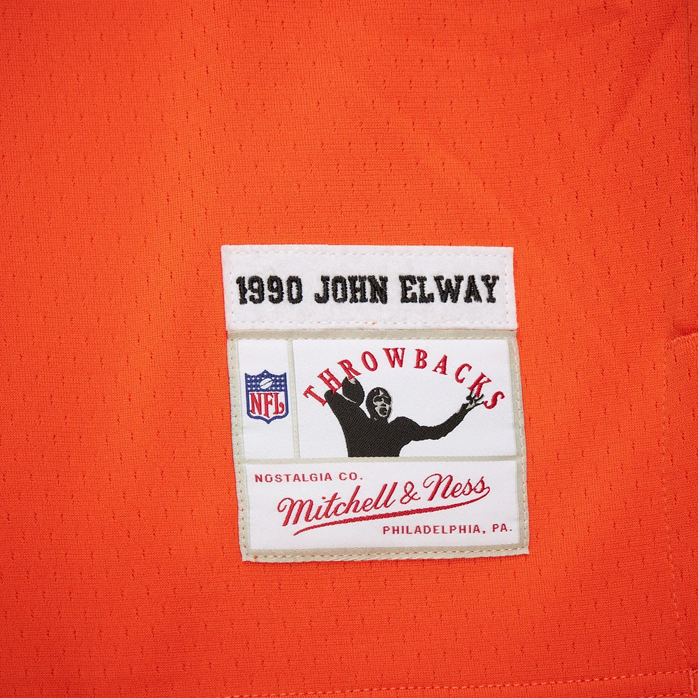 Sweat à capuche orange pour homme Mitchell & Ness John Elway avec nom et numéro de joueur des Denver Broncos Legacy Jersey