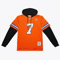 Men's Mitchell & Ness John Elway Orange Denver Broncos Player Name Number Hoodie Legacy Jersey