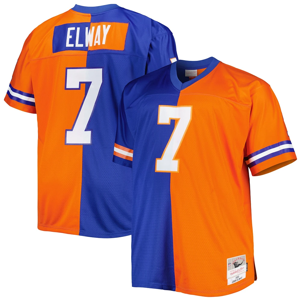 Men's Mitchell & Ness John Elway Royal/Orange Denver Broncos Big Tall Split Legacy Retired Player Replica Jersey