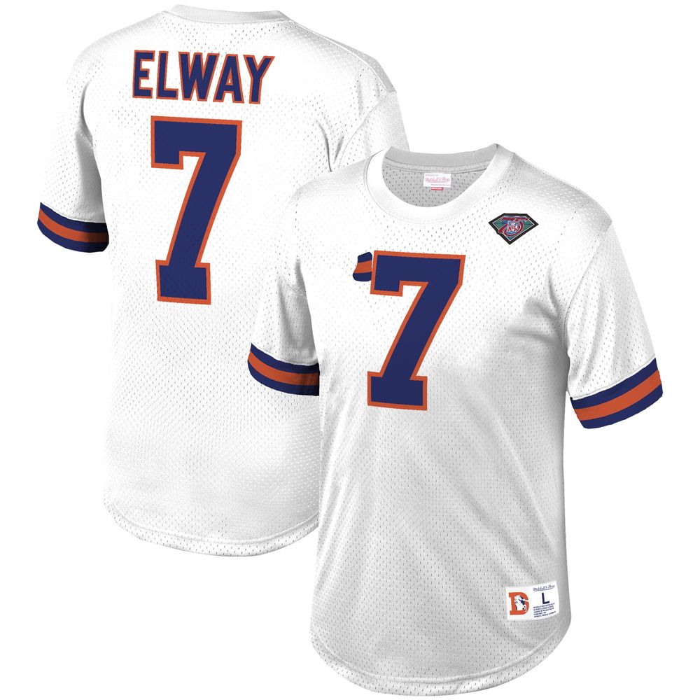 Mitchell & Ness Men's Mitchell & Ness John Elway White Denver Broncos  Retired Player Name Number Mesh Top