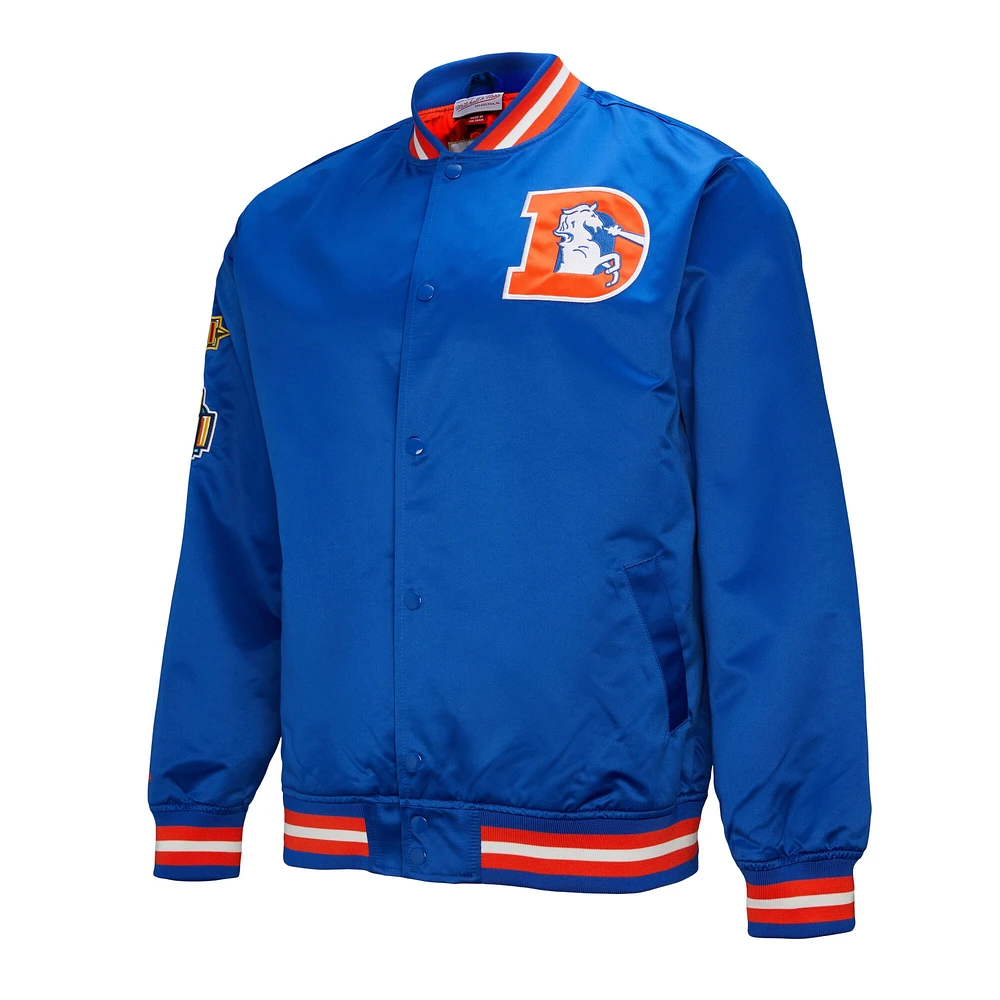 Men's Mitchell & Ness Royal Denver Broncos Double Down Satin Full-Snap Jacket