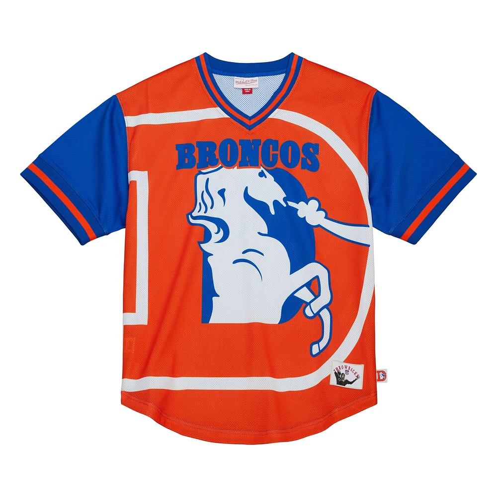 T-shirt à encolure en V maille Jumbotron 3.0 des Broncos de Denver Royal Mitchell & Ness pour homme