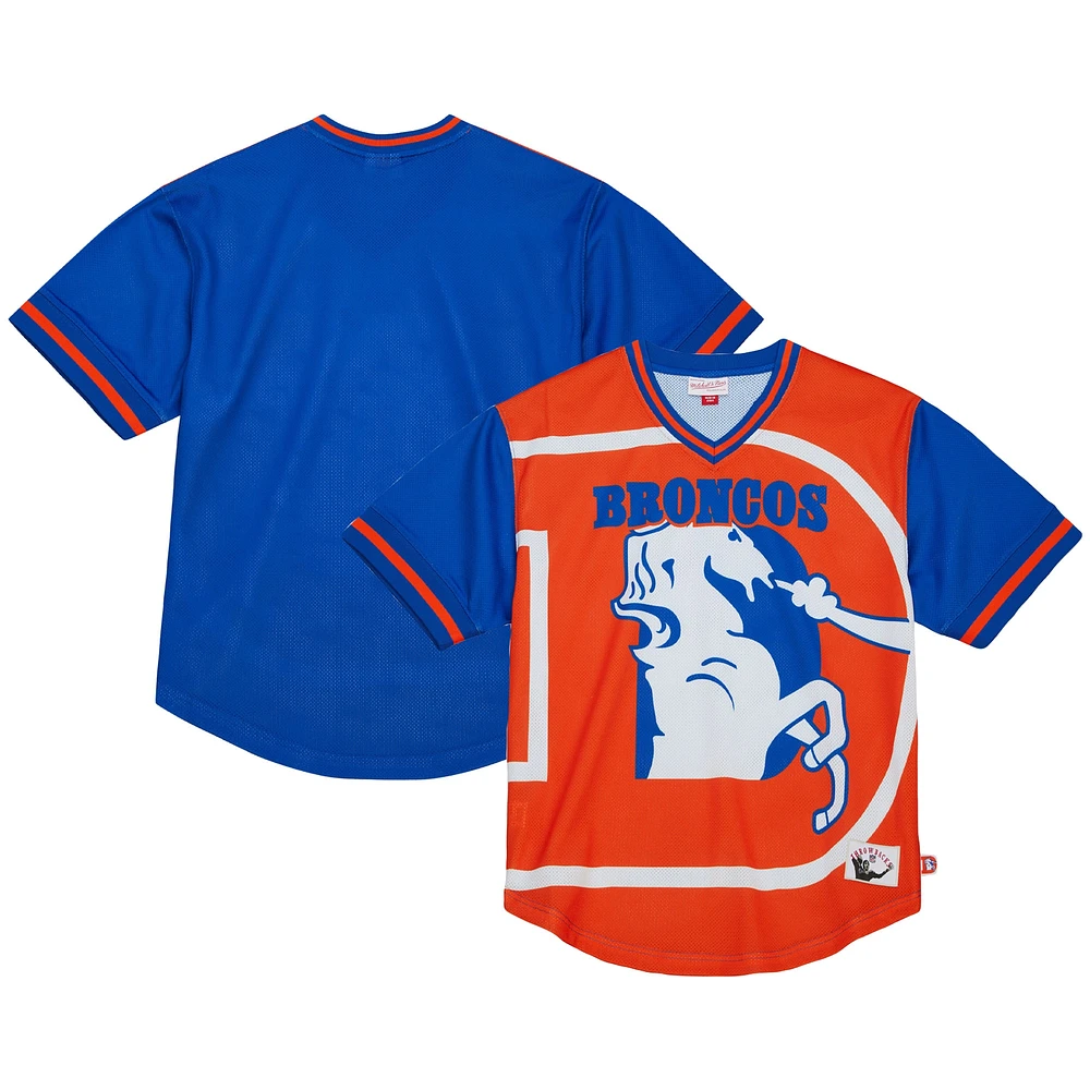 T-shirt à encolure en V maille Jumbotron 3.0 des Broncos de Denver Royal Mitchell & Ness pour homme