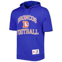 Men's Mitchell & Ness Royal Denver Broncos Washed Short Sleeve Pullover Hoodie