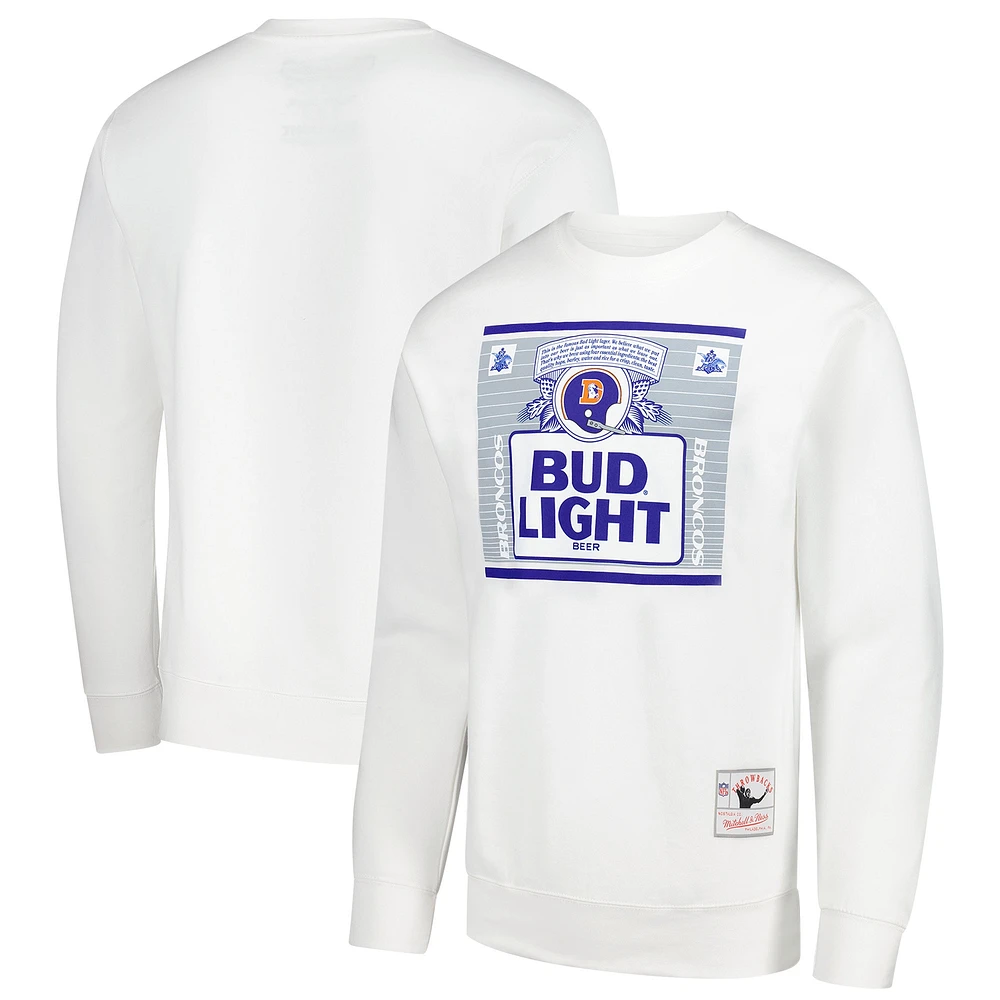 Men's Mitchell & Ness x Bud Light White Denver Broncos The Crest Pullover Sweatshirt