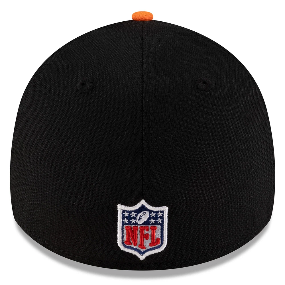 Casquette New Era 39THIRTY Flex noire/orange pour homme des Broncos de Denver 2025 la NFL