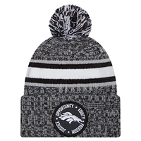 Men's New Era Black Denver Broncos Inspire Change Cuffed Knit Hat with Pom