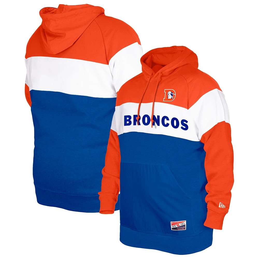 Sweat à capuche Big & Tall Throwback color block Denver Broncos New Era pour homme bleu