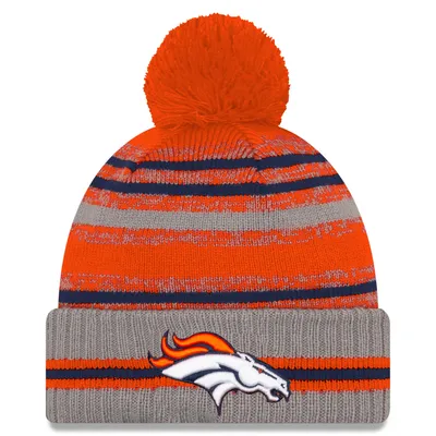 Denver Broncos New Era 2021 NFL Sideline Sport Official Pom Cuffed Knit Hat  - Navy/Orange