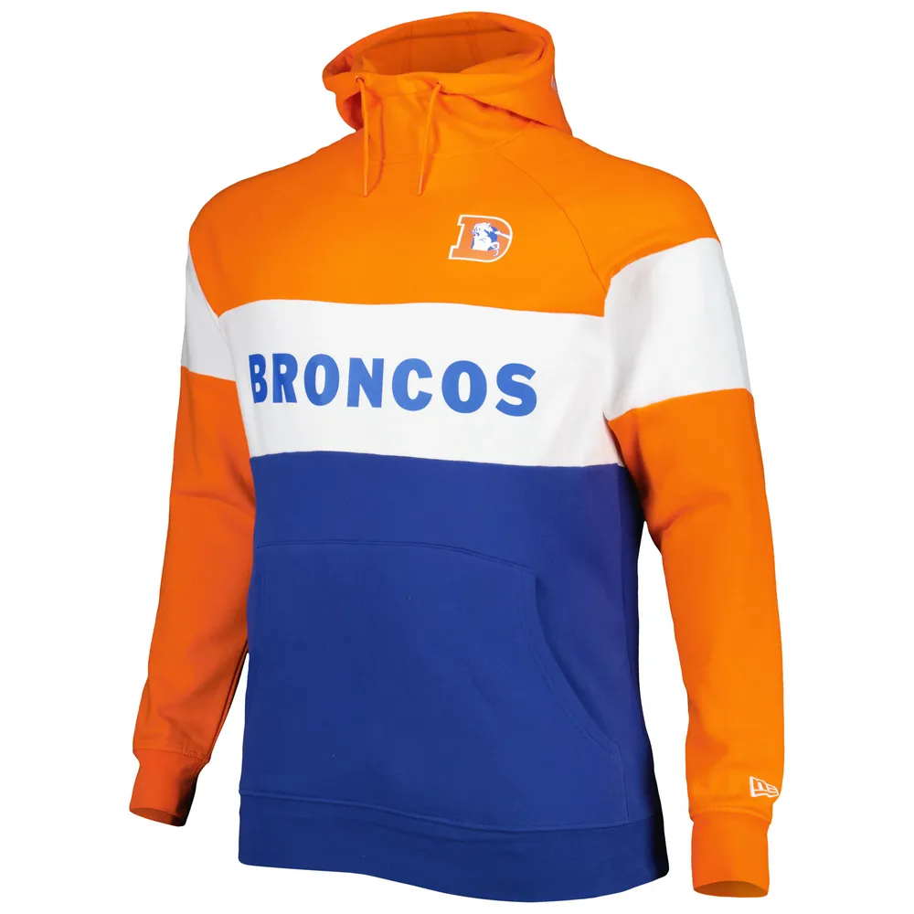 Men's New Era Navy Denver Broncos Big & Tall Throwback Colorblock Raglan Pullover Hoodie