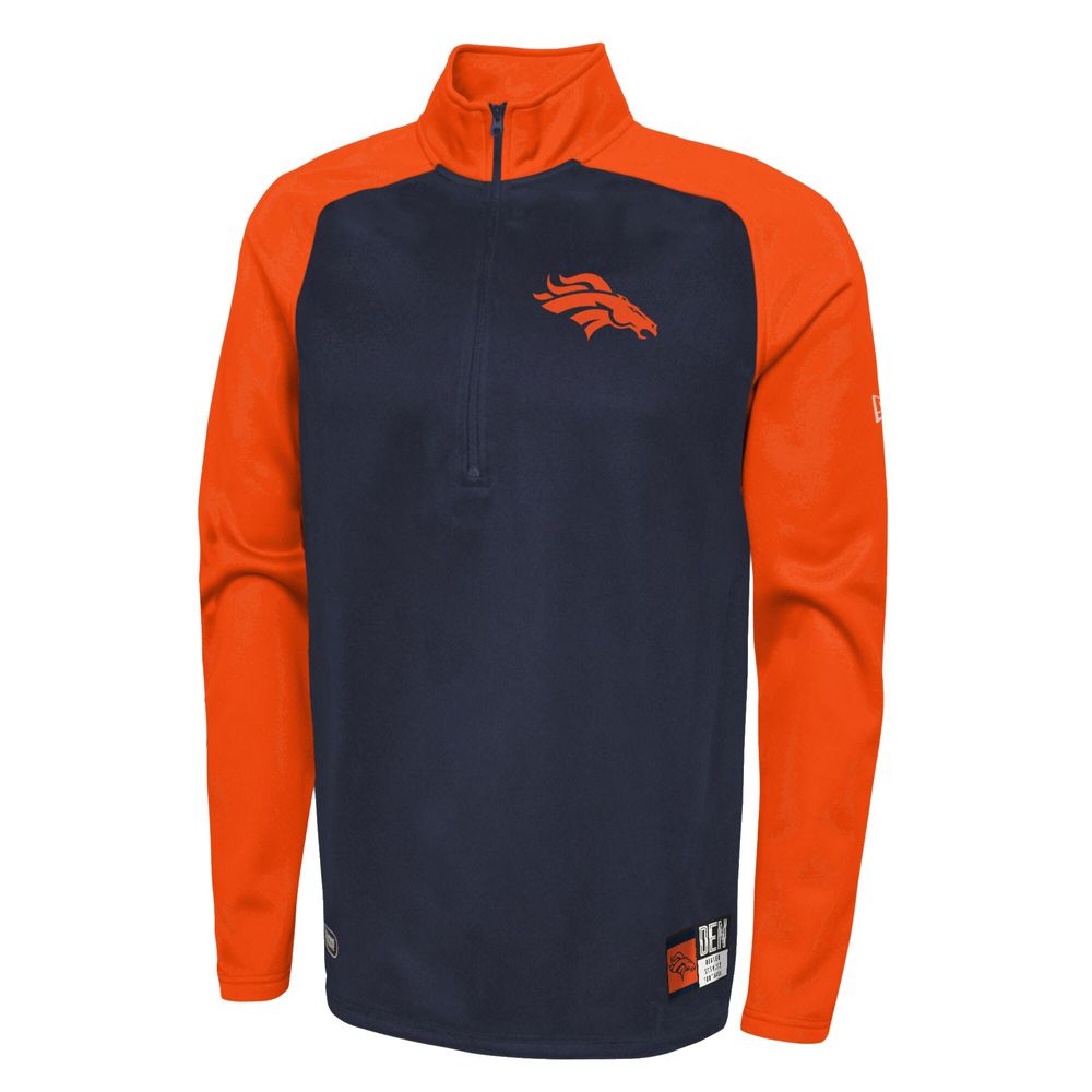 Men's New Era Navy Denver Broncos Combine Authentic O-Line Raglan Half-Zip Jacket