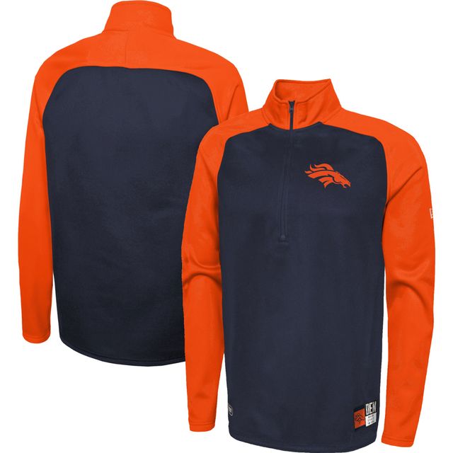 Veste à demi-glissière raglan New Era Denver Broncos Combine Authentic O-Line pour homme, bleu marine