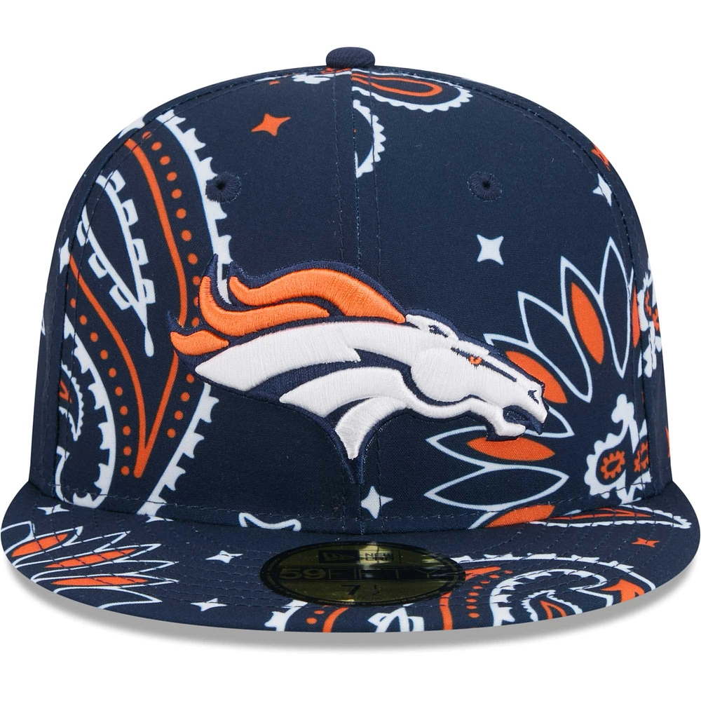 Men's New Era Navy Denver Broncos Paisley 59FIFTY Fitted Hat
