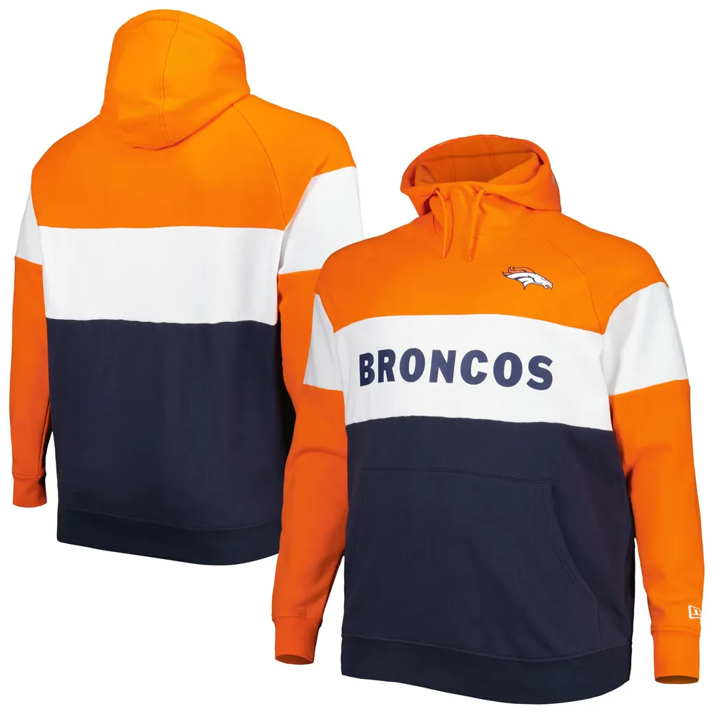 Chandail à capuchon raglan en molleton couleurs contrastées de l'équipe actuelle des Denver Broncos Big & Tall New Era pour homme, orange/bleu marine