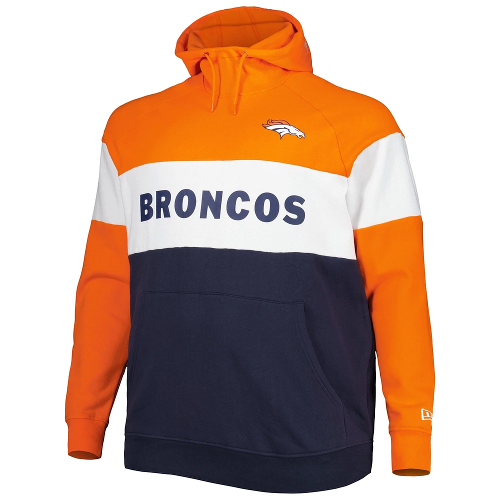 Chandail à capuchon raglan en molleton couleurs contrastées de l'équipe actuelle des Denver Broncos Big & Tall New Era pour homme, orange/bleu marine