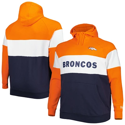 Chandail à capuchon raglan en molleton couleurs contrastées de l'équipe actuelle des Denver Broncos Big & Tall New Era pour homme, orange/bleu marine