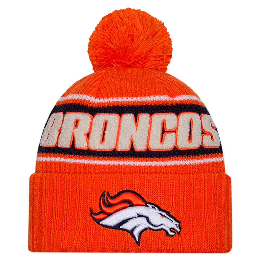 Men's New Era Orange Denver Broncos 2024 Sideline Sport Cuffed Knit Hat with Pom