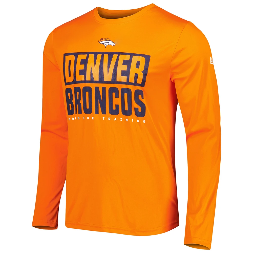 T-shirt à manches longues pour homme Denver Broncos Combine Authentic Offsides New Era orange