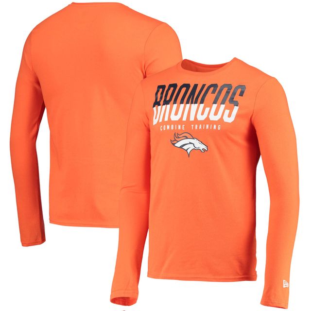 T-shirt à manches longues pour hommes New Era Orange Denver Broncos Combine Authentic Split Line