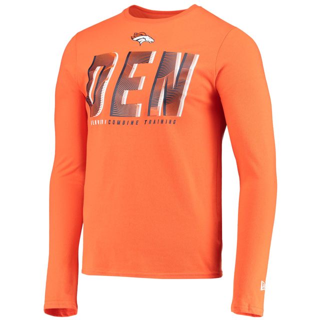 T-shirt à manches longues New Era orange Denver Broncos Combine Authentic Static Abbreviation pour homme